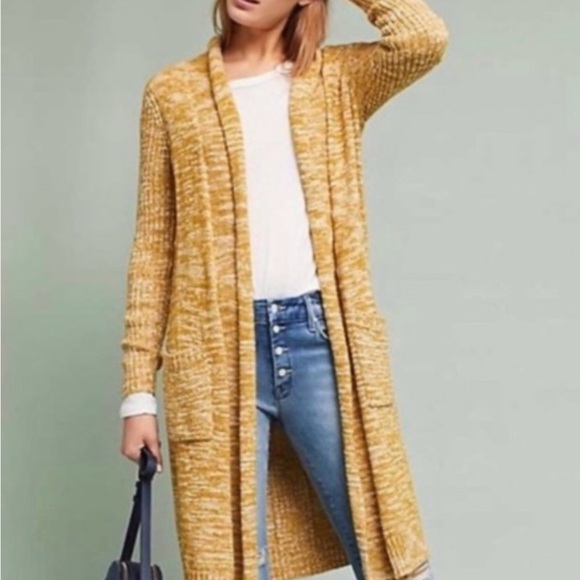 Anthropologie Marled Yellow Open-Front Cardigan - Picture 2 of 6